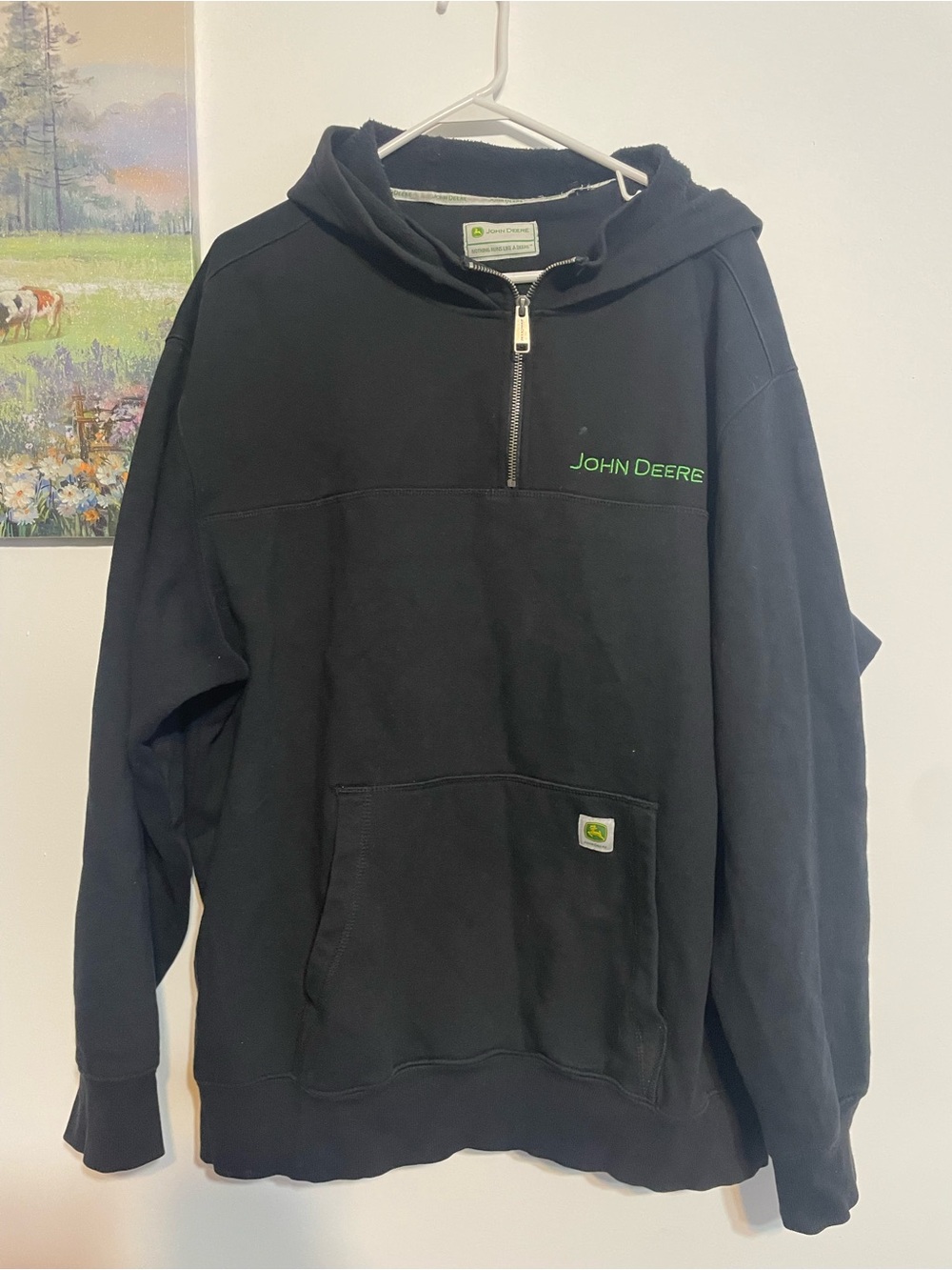 John Deere Black Zip-Up Hoodie with Green Logo XXL pre-owned
